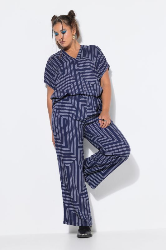 Geometric Print Elastic Waist Palazzo Pants
