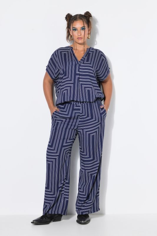 Geometric Print Elastic Waist Palazzo Pants