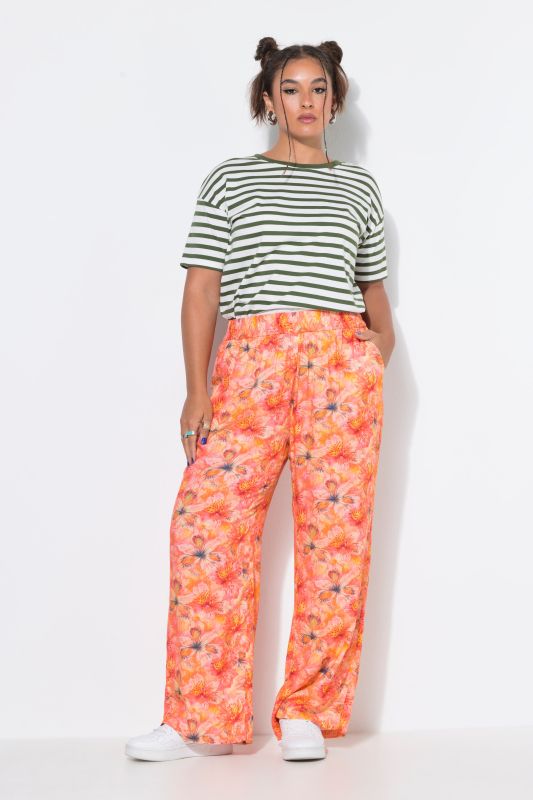 Sunset Floral Elastic Waist Palazzo Pants
