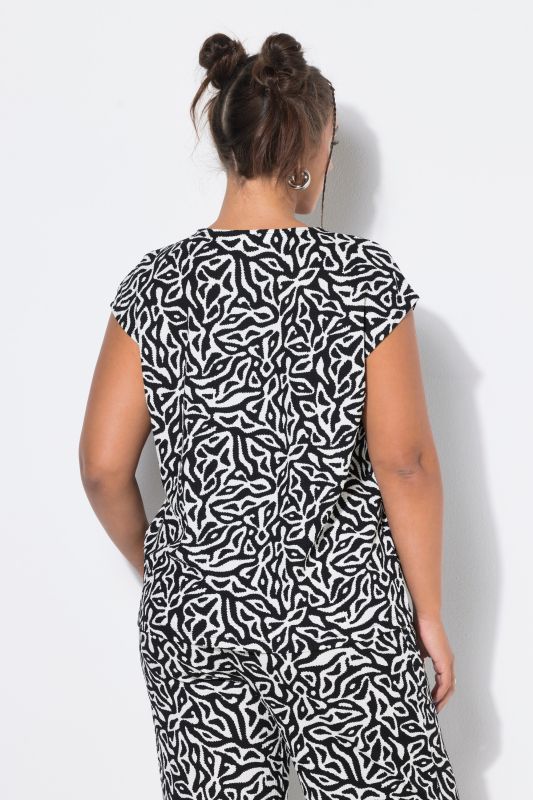 Graphic Print Cap Sleeve Textured Tee