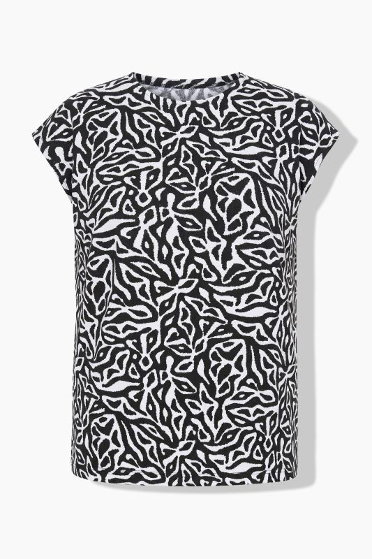 Graphic Print Cap Sleeve Textured Tee