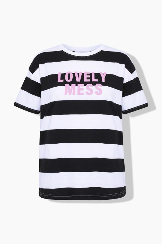 Graphic Lettering Short Sleeve Striped Tee