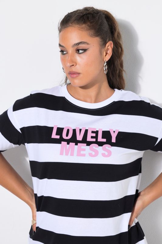 Graphic Lettering Short Sleeve Striped Tee