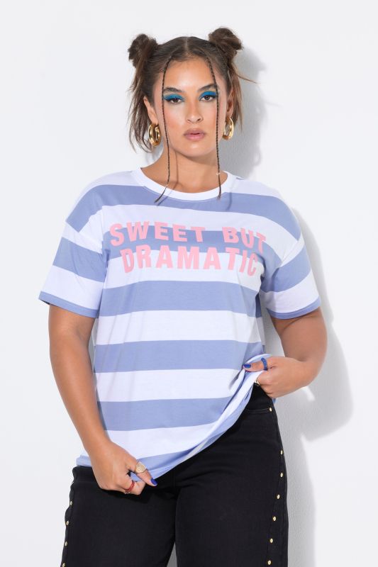 Graphic Lettering Short Sleeve Striped Tee