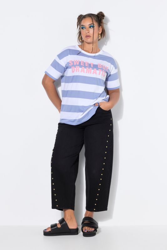 Graphic Lettering Short Sleeve Striped Tee