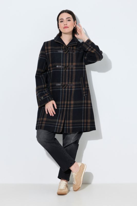 Plaid A-Line Toggle Close Wool-Look Coat