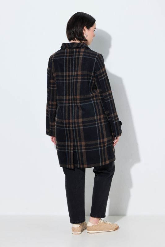 Plaid A-Line Toggle Close Wool-Look Coat