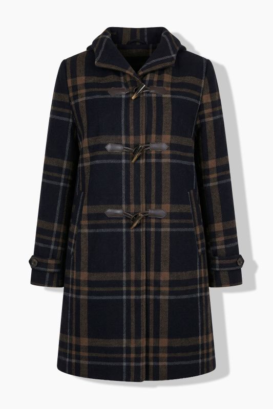 Plaid A-Line Toggle Close Wool-Look Coat