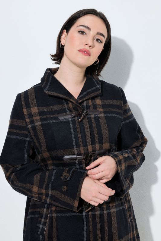 Plaid A-Line Toggle Close Wool-Look Coat
