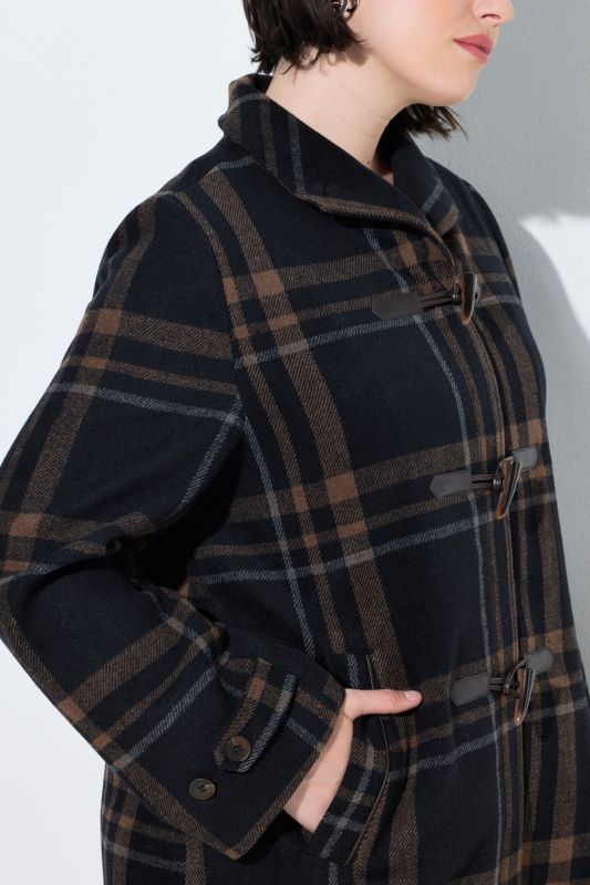 Plaid A-Line Toggle Close Wool-Look Coat