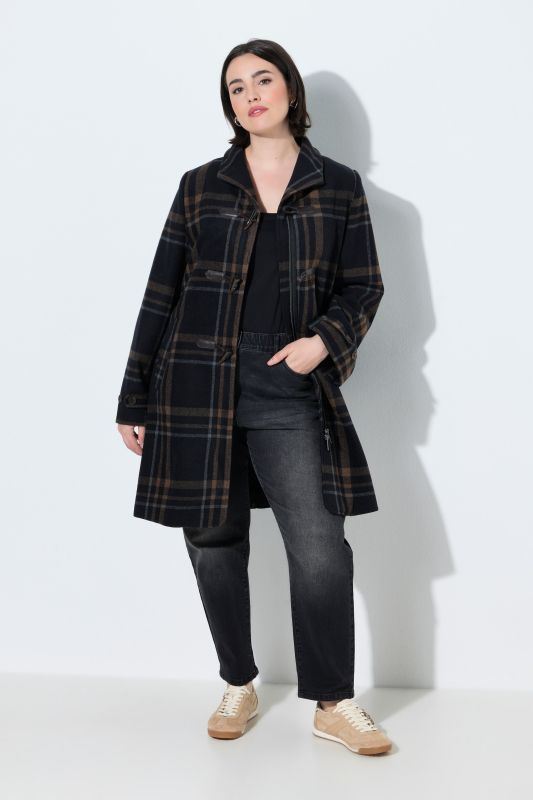 Plaid A-Line Toggle Close Wool-Look Coat