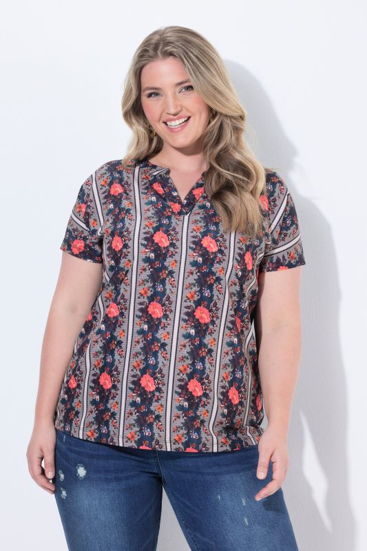 Tapestry Striped Short Sleeve Blouse