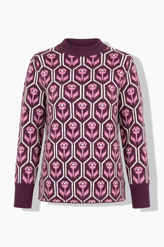 Eco Cotton Geometric Floral Long Sleeve Sweater