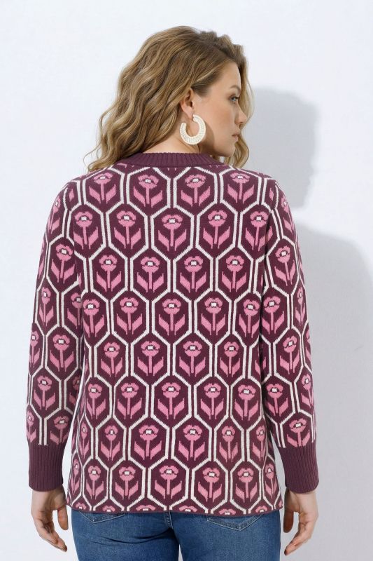 Eco Cotton Geometric Floral Long Sleeve Sweater