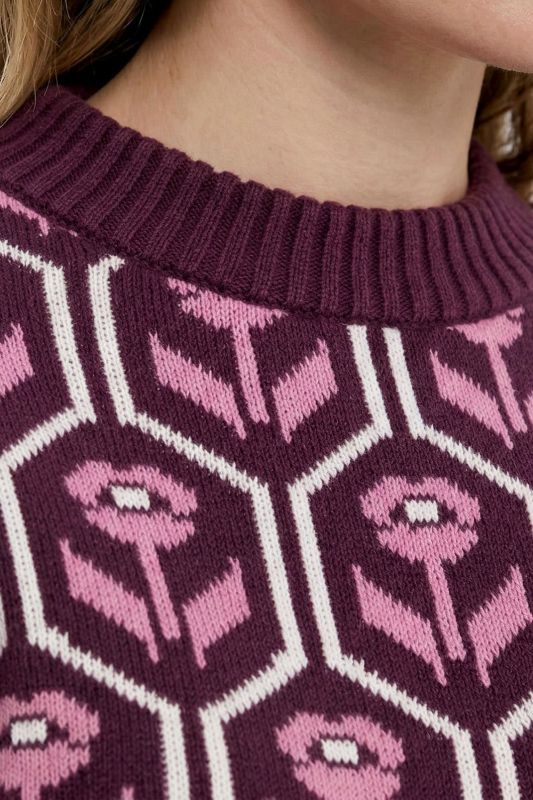 Eco Cotton Geometric Floral Long Sleeve Sweater
