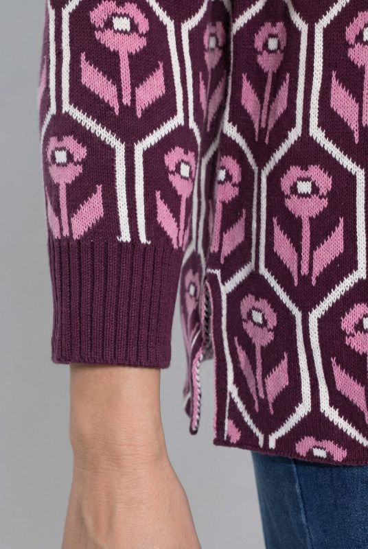 Eco Cotton Geometric Floral Long Sleeve Sweater