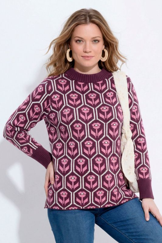 Eco Cotton Geometric Floral Long Sleeve Sweater