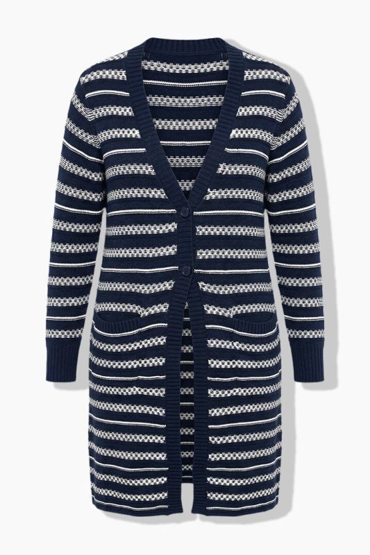 Eco Cotton Longline Mixed Stripe Cardigan
