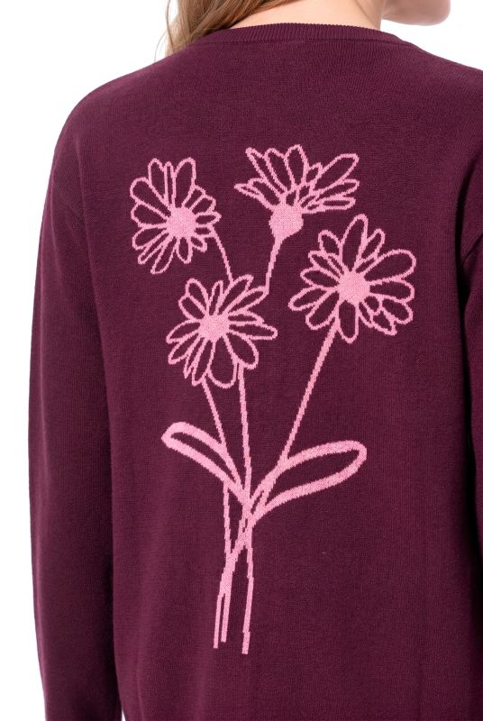 Floral Back Motif Long Sleeve Cardigan