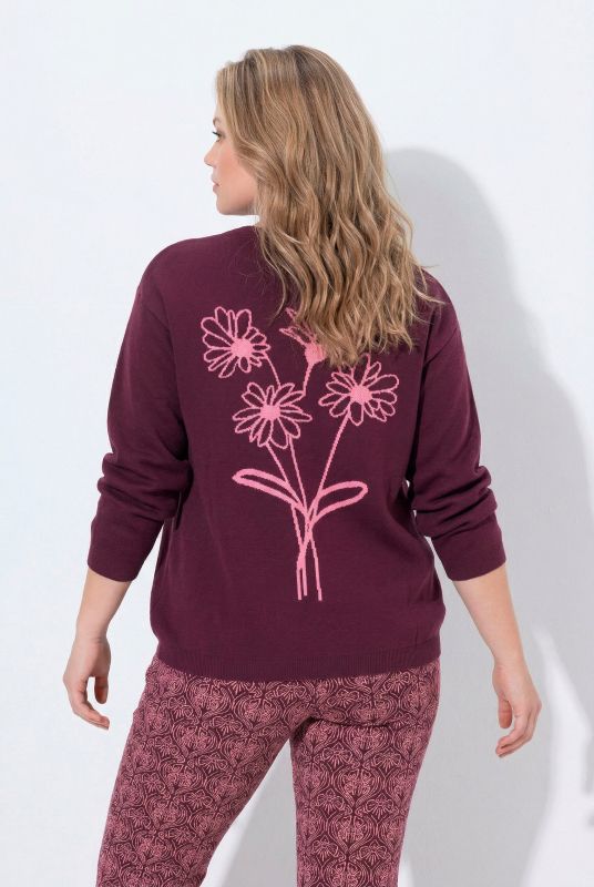 Floral Back Motif Long Sleeve Cardigan