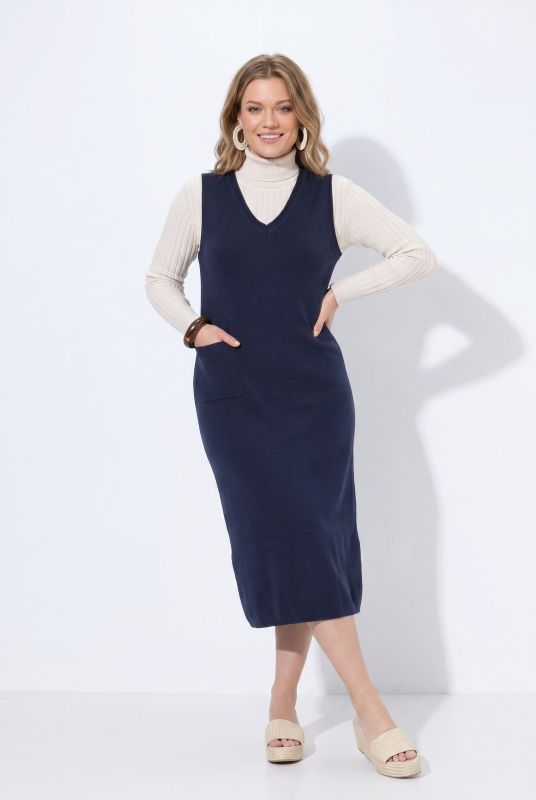 Eco Cotton Rolled Edge V-Neck Sweater Dress