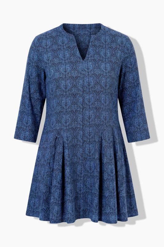 Eco Cotton Jacquard Print Godet Pleated Knit Tunic