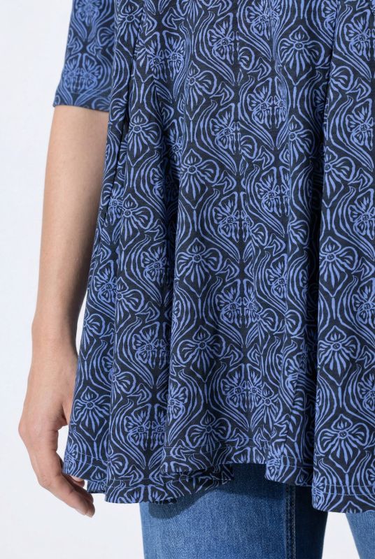 Eco Cotton Jacquard Print Godet Pleated Knit Tunic