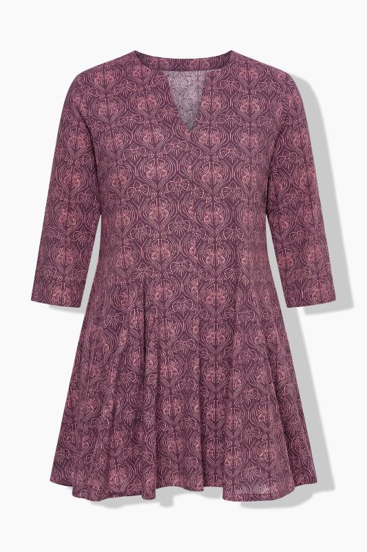 Eco Cotton Jacquard Print Godet Pleated Knit Tunic