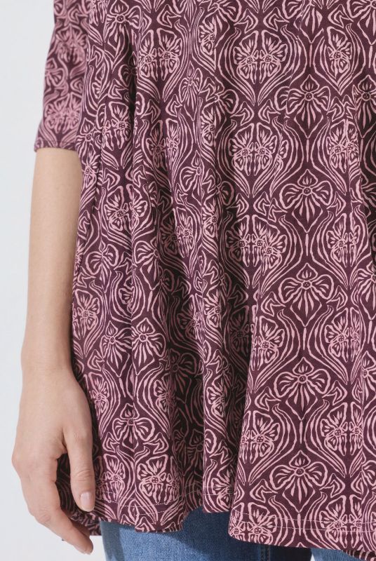 Eco Cotton Jacquard Print Godet Pleated Knit Tunic