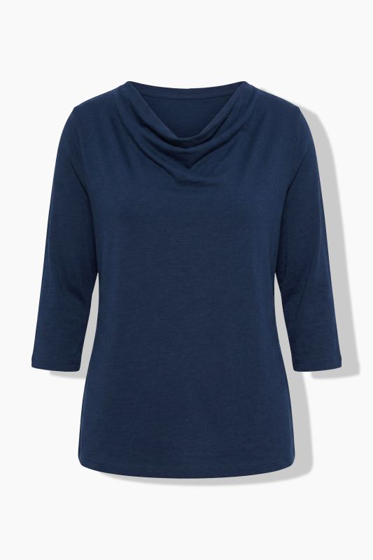 Eco Cotton Waterfall Neckline 3/4 Sleeve T-Shirt Blouse