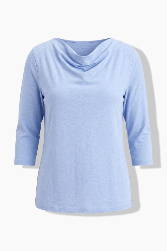 Eco Cotton Waterfall Neckline 3/4 Sleeve T-Shirt Blouse