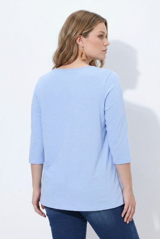 Eco Cotton Waterfall Neckline 3/4 Sleeve T-Shirt Blouse