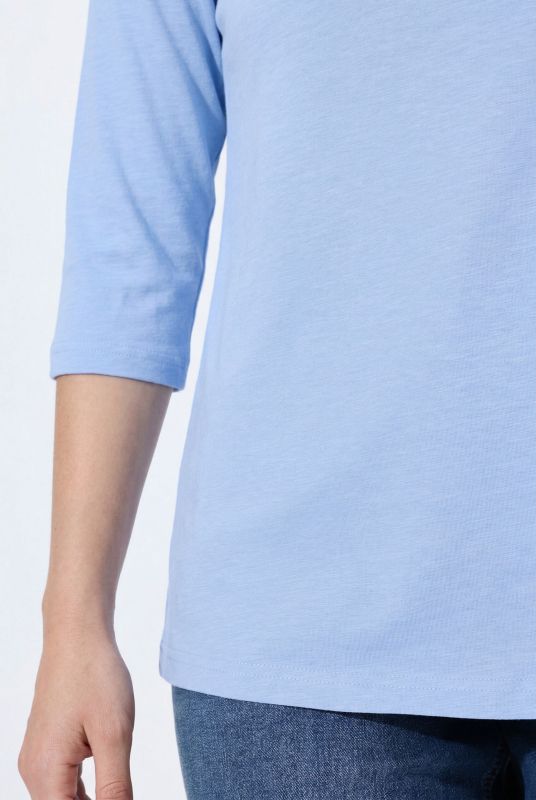 Eco Cotton Waterfall Neckline 3/4 Sleeve T-Shirt Blouse