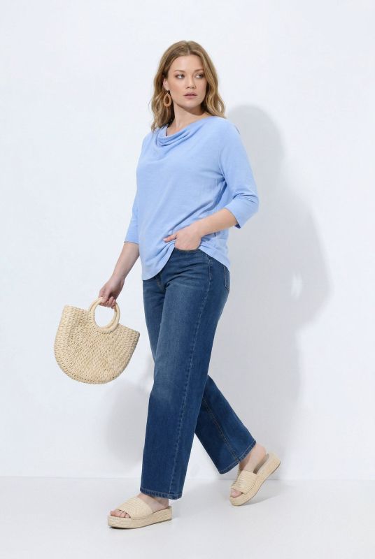 Eco Cotton Waterfall Neckline 3/4 Sleeve T-Shirt Blouse