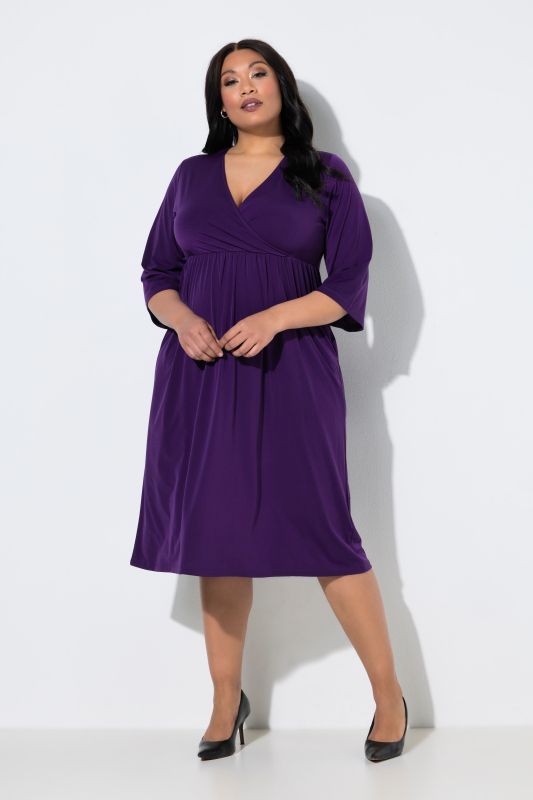Matte Jersey Wrap Look 3/4 Sleeve Pocket Dress