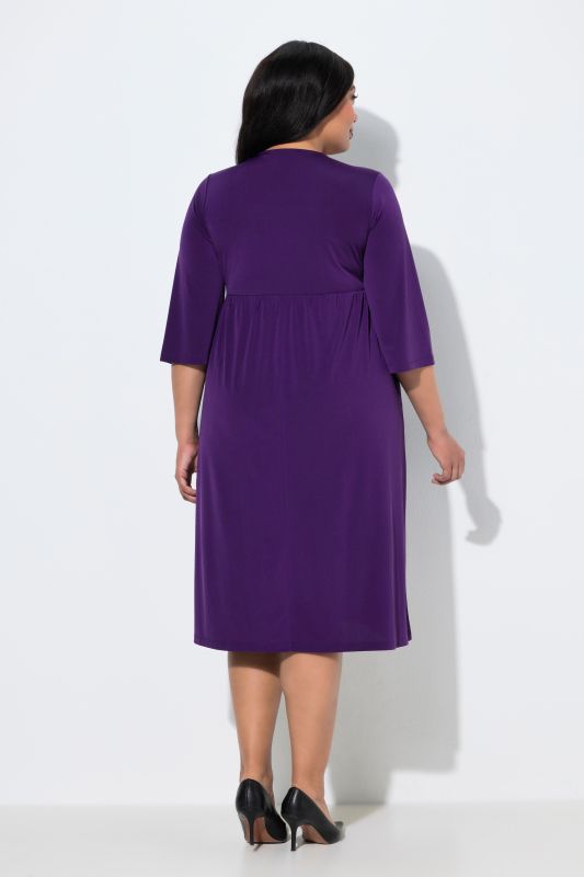 Matte Jersey Wrap Look 3/4 Sleeve Pocket Dress