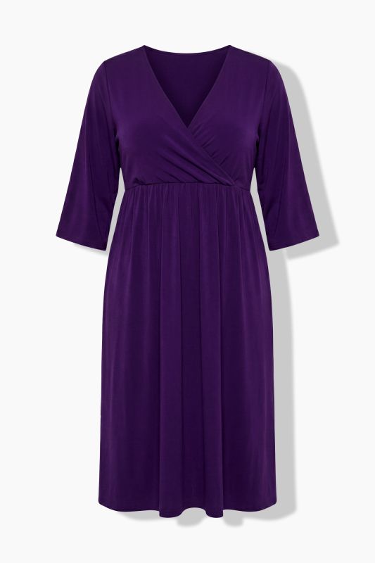 Matte Jersey Wrap Look 3/4 Sleeve Pocket Dress