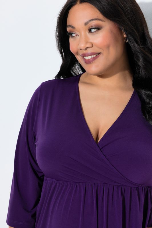 Matte Jersey Wrap Look 3/4 Sleeve Pocket Dress