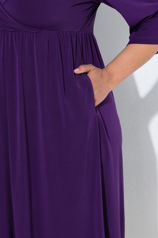 Matte Jersey Wrap Look 3/4 Sleeve Pocket Dress