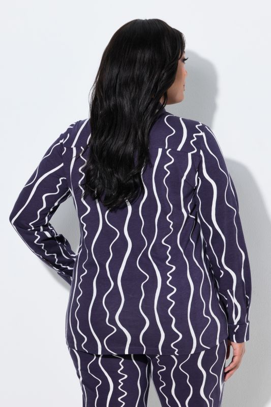Scribble Stripe Cotton Jersey Button-Down Blouse