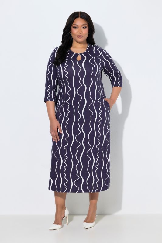 Scribble Stripe Keyhole Neckline Jersey A-Line Pocket Dress