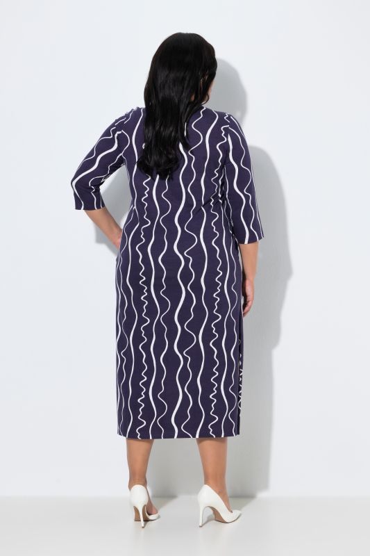 Scribble Stripe Keyhole Neckline Jersey A-Line Pocket Dress