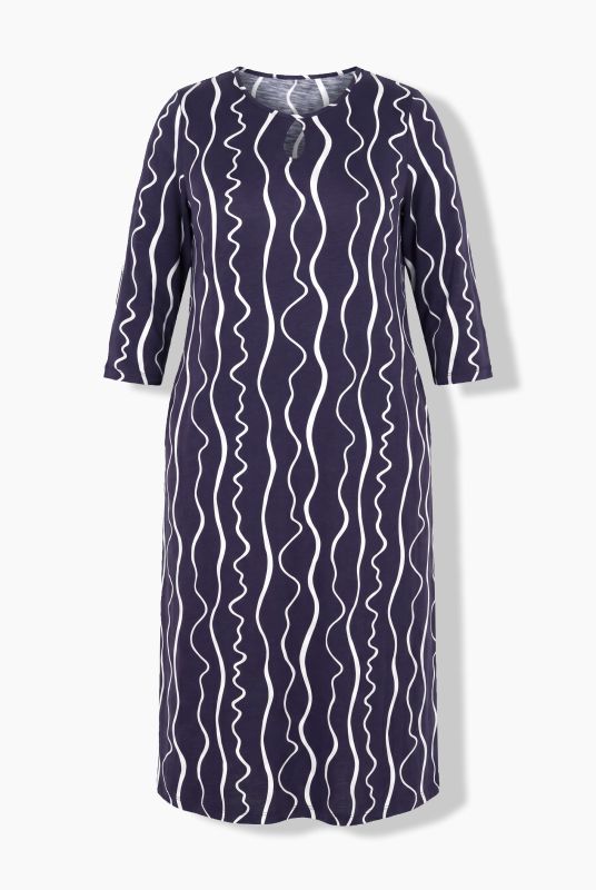 Scribble Stripe Keyhole Neckline Jersey A-Line Pocket Dress