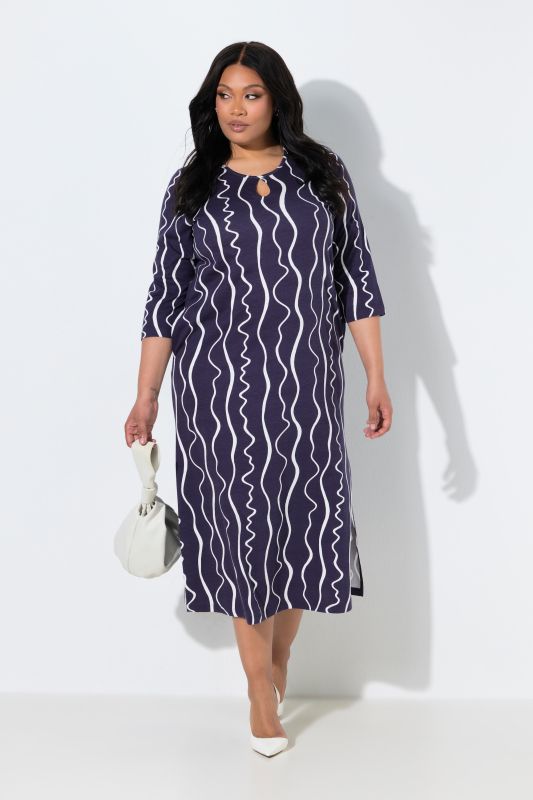 Scribble Stripe Keyhole Neckline Jersey A-Line Pocket Dress