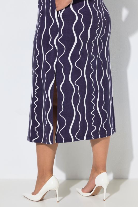 Scribble Stripe Keyhole Neckline Jersey A-Line Pocket Dress