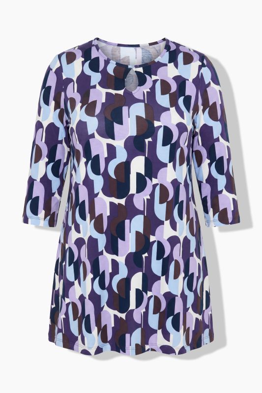 Graphic Dot Print 3/4 Sleeve Keyhole Neckline Knit Tunic
