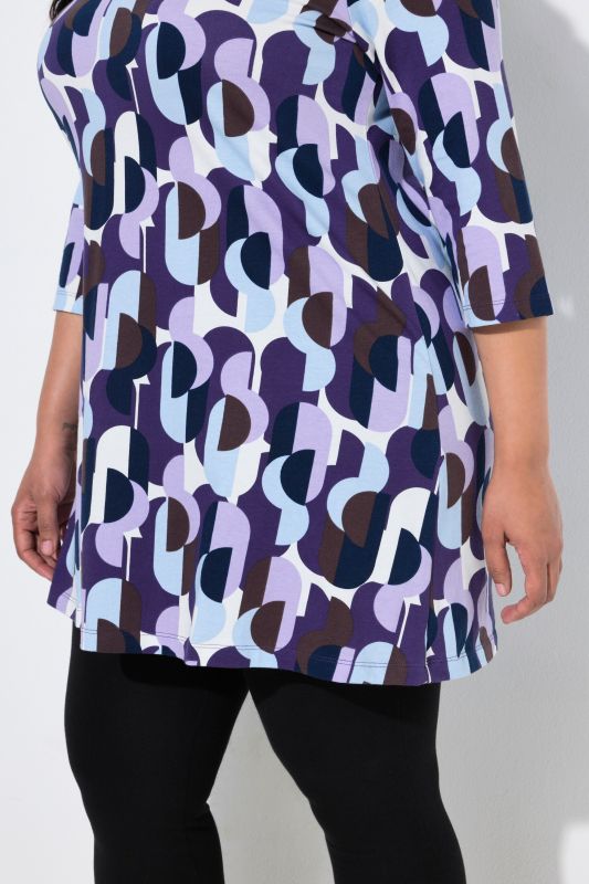 Graphic Dot Print 3/4 Sleeve Keyhole Neckline Knit Tunic