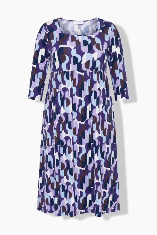 Graphic Dot Print 3/4 Sleeve Square Neck A-Line Pocket Dress