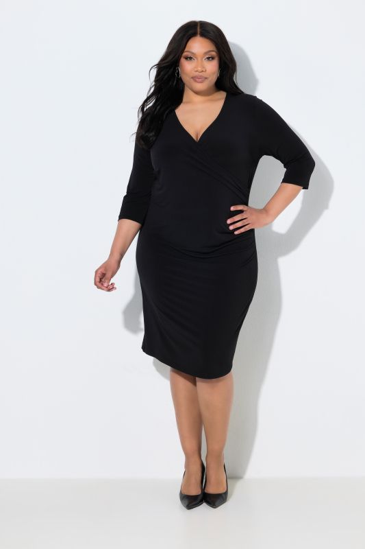 Wrap Look 3/4 Sleeve Jersey Dress