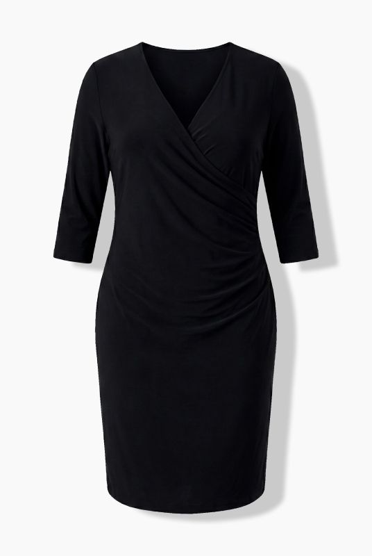 Wrap Look 3/4 Sleeve Jersey Dress